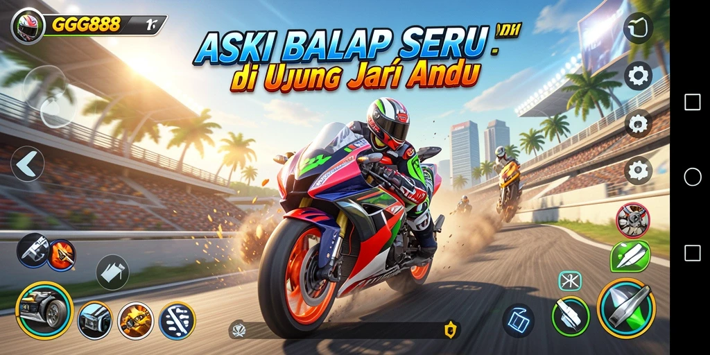 Tangkapan layar GGG888 menampilkan aksi balap menegangkan di lintasan yang beragam.